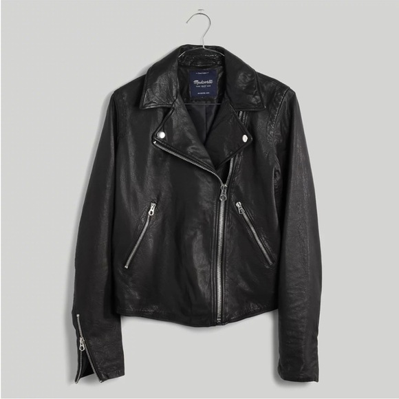 NWT Madewell Motorcycle Jacket in Washed Black Leather Brass Hardware Edition - Picture 3 of 9